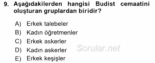 Yaşayan Dünya Dinleri 2017 - 2018 Ara Sınavı 9.Soru