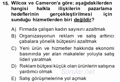 Pazarlama İletişimi 2013 - 2014 Ara Sınavı 15.Soru