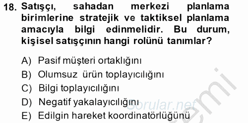 Pazarlama İletişimi 2013 - 2014 Ara Sınavı 18.Soru
