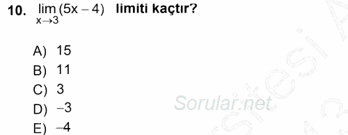 Matematik 1 2012 - 2013 Dönem Sonu Sınavı 10.Soru