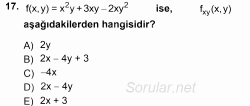 Matematik 1 2012 - 2013 Dönem Sonu Sınavı 17.Soru