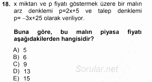 Matematik 1 2012 - 2013 Dönem Sonu Sınavı 18.Soru