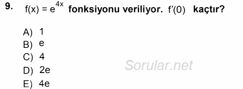 Matematik 1 2012 - 2013 Dönem Sonu Sınavı 9.Soru