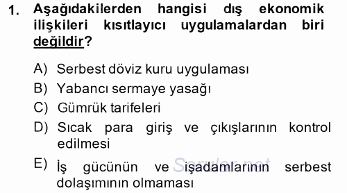 Uluslararası İktisat 2014 - 2015 Ara Sınavı 1.Soru