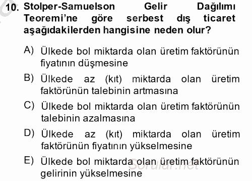 Uluslararası İktisat 2014 - 2015 Ara Sınavı 10.Soru