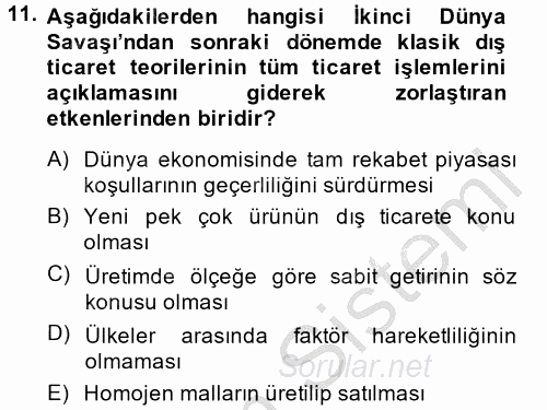 Uluslararası İktisat 2014 - 2015 Ara Sınavı 11.Soru