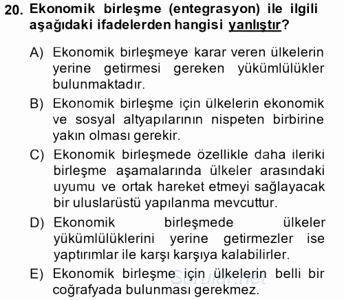 Uluslararası İktisat 2014 - 2015 Ara Sınavı 20.Soru