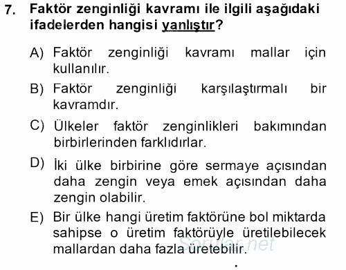 Uluslararası İktisat 2014 - 2015 Ara Sınavı 7.Soru