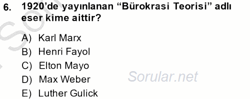 Kamu Yönetimi 2014 - 2015 Dönem Sonu Sınavı 6.Soru