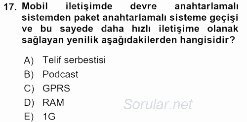 Yeni İletişim Teknolojileri 2015 - 2016 Tek Ders Sınavı 17.Soru