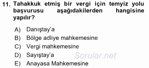 Vergi Usul Hukuku 2015 - 2016 Ara Sınavı 11.Soru