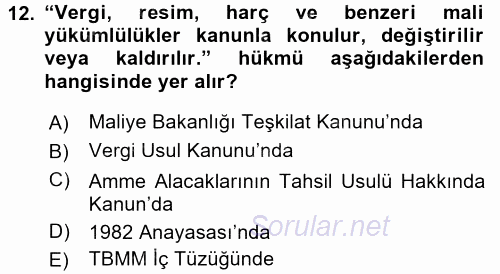 Vergi Usul Hukuku 2015 - 2016 Ara Sınavı 12.Soru