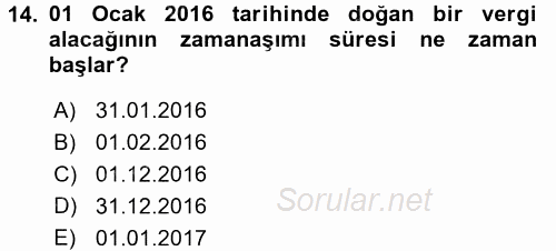 Vergi Usul Hukuku 2015 - 2016 Ara Sınavı 14.Soru
