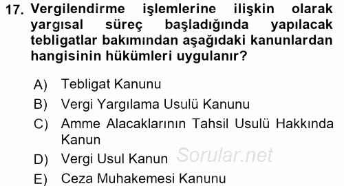 Vergi Usul Hukuku 2015 - 2016 Ara Sınavı 17.Soru