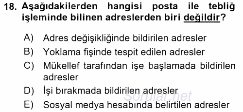 Vergi Usul Hukuku 2015 - 2016 Ara Sınavı 18.Soru