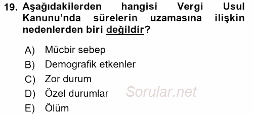 Vergi Usul Hukuku 2015 - 2016 Ara Sınavı 19.Soru