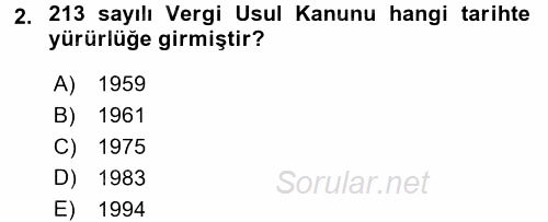 Vergi Usul Hukuku 2015 - 2016 Ara Sınavı 2.Soru