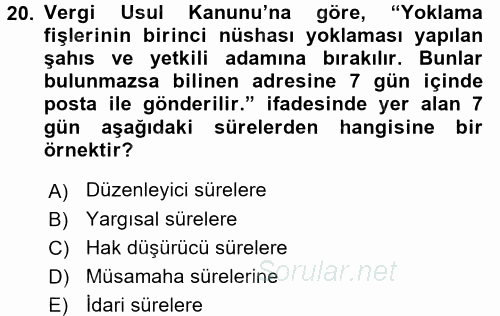 Vergi Usul Hukuku 2015 - 2016 Ara Sınavı 20.Soru