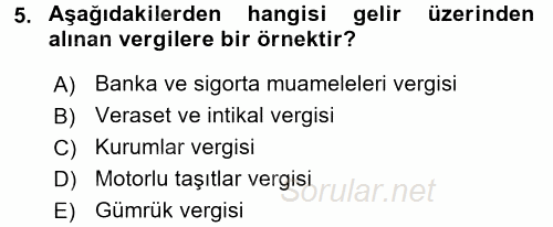 Vergi Usul Hukuku 2015 - 2016 Ara Sınavı 5.Soru