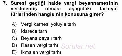 Vergi Usul Hukuku 2015 - 2016 Ara Sınavı 7.Soru