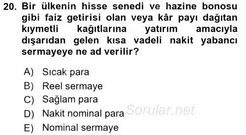 Uluslararası Ekonomi Politik 2017 - 2018 3 Ders Sınavı 20.Soru