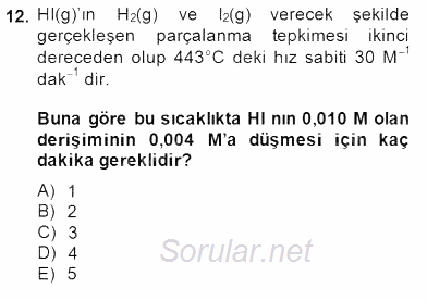 Genel Kimya 2 2014 - 2015 Dönem Sonu Sınavı 12.Soru