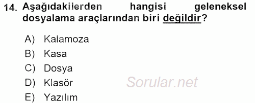 Dosyalama Arşivleme 2017 - 2018 Ara Sınavı 14.Soru