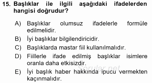 Halkla İlişkiler Yazarlığı 2015 - 2016 Ara Sınavı 15.Soru