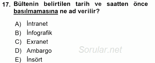 Halkla İlişkiler Yazarlığı 2015 - 2016 Ara Sınavı 17.Soru