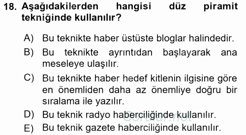 Halkla İlişkiler Yazarlığı 2015 - 2016 Ara Sınavı 18.Soru