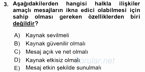 Halkla İlişkiler Yazarlığı 2015 - 2016 Ara Sınavı 3.Soru