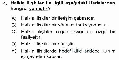 Halkla İlişkiler Yazarlığı 2015 - 2016 Ara Sınavı 4.Soru
