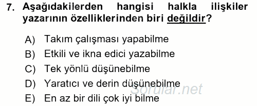 Halkla İlişkiler Yazarlığı 2015 - 2016 Ara Sınavı 7.Soru