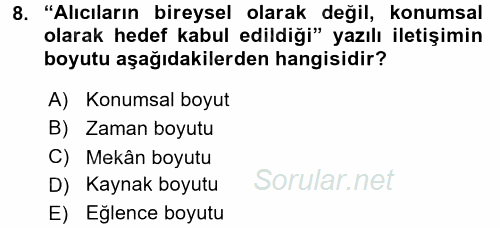 Halkla İlişkiler Yazarlığı 2015 - 2016 Ara Sınavı 8.Soru