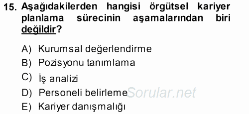 Performans ve Kariyer Yönetimi 2013 - 2014 Dönem Sonu Sınavı 15.Soru