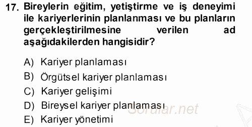 Performans ve Kariyer Yönetimi 2013 - 2014 Dönem Sonu Sınavı 17.Soru