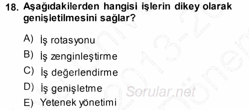 Performans ve Kariyer Yönetimi 2013 - 2014 Dönem Sonu Sınavı 18.Soru