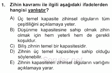 Zihin Felsefesi 2013 - 2014 Ara Sınavı 1.Soru