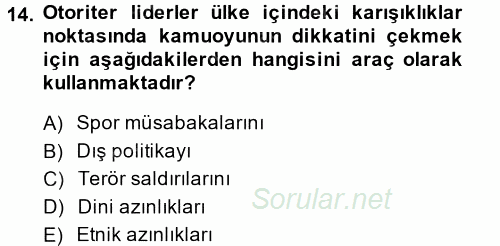 Diş Politika Analizi 2013 - 2014 Dönem Sonu Sınavı 14.Soru