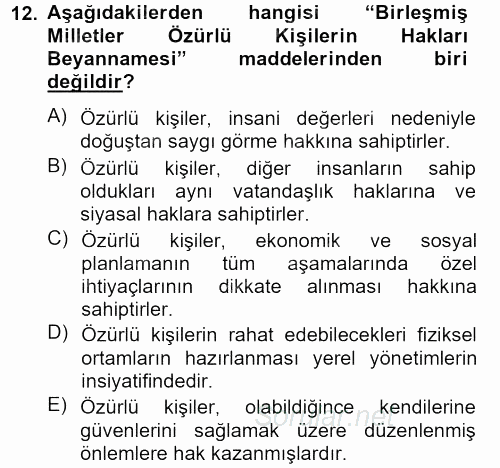 Temel Sağlık Hizmetleri 2012 - 2013 Dönem Sonu Sınavı 12.Soru