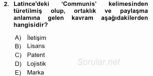 Pazarlama İletişimi 2015 - 2016 Tek Ders Sınavı 2.Soru