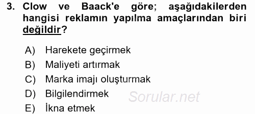 Pazarlama İletişimi 2015 - 2016 Tek Ders Sınavı 3.Soru