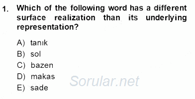 Türkçe Ses Ve Biçim Bilgisi 2014 - 2015 Ara Sınavı 1.Soru