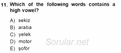 Türkçe Ses Ve Biçim Bilgisi 2014 - 2015 Ara Sınavı 11.Soru