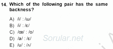 Türkçe Ses Ve Biçim Bilgisi 2014 - 2015 Ara Sınavı 14.Soru
