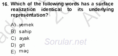 Türkçe Ses Ve Biçim Bilgisi 2014 - 2015 Ara Sınavı 16.Soru