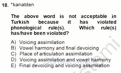 Türkçe Ses Ve Biçim Bilgisi 2014 - 2015 Ara Sınavı 18.Soru