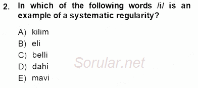 Türkçe Ses Ve Biçim Bilgisi 2014 - 2015 Ara Sınavı 2.Soru