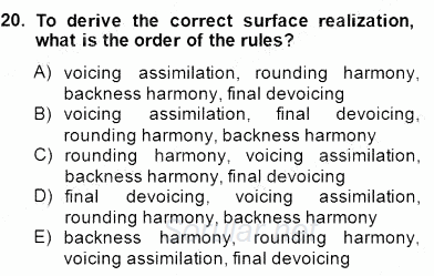Türkçe Ses Ve Biçim Bilgisi 2014 - 2015 Ara Sınavı 20.Soru
