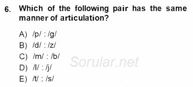Türkçe Ses Ve Biçim Bilgisi 2014 - 2015 Ara Sınavı 6.Soru